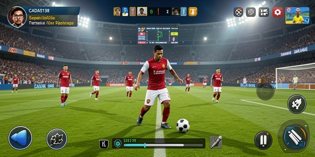 Tangkapan layar gameplay sepak bola CADAS138 yang mendebarkan.