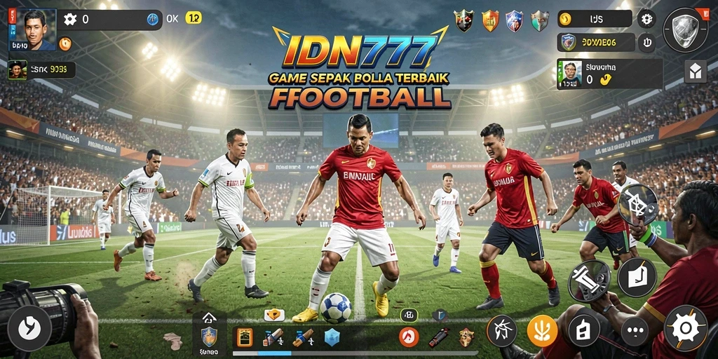 Screenshot utama IDN777 menampilkan aksi permainan sepak bola yang seru.