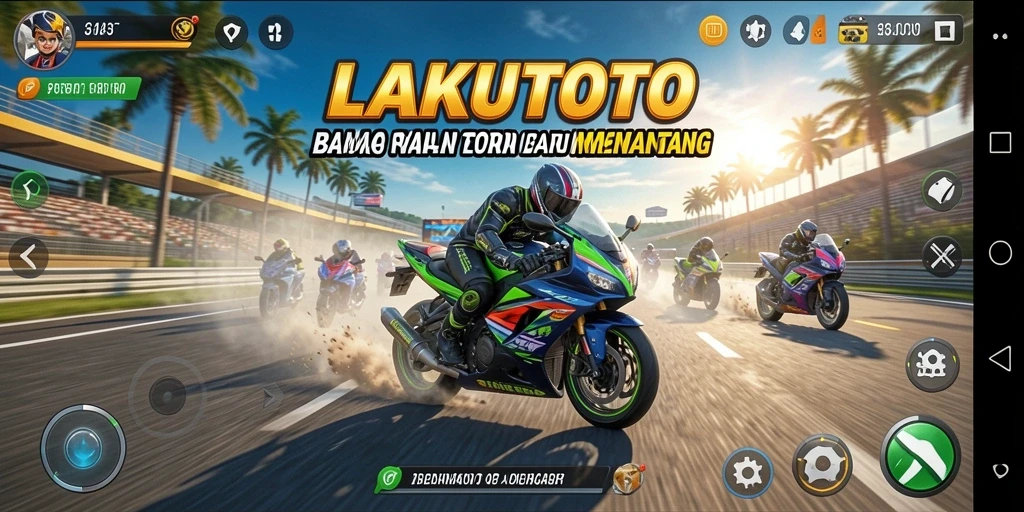 Gameplay seru LAKUTOTO dengan balapan motor yang mendebarkan.