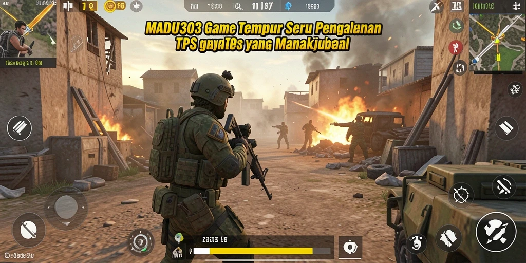 Screenshot utama MADU303 menampilkan aksi tembak-menembak yang mendebarkan.