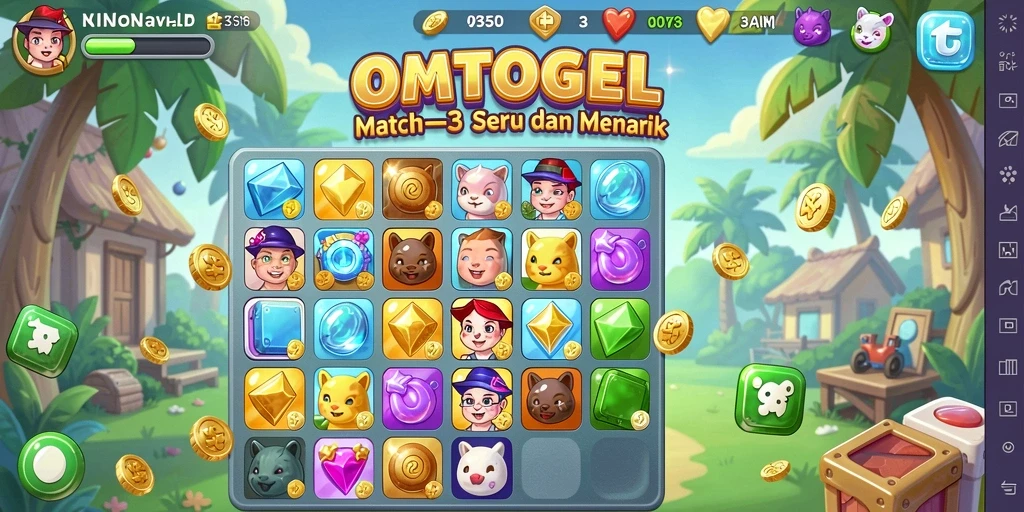 Screenshot gameplay OMTOGEL yang menunjukkan aksi seru mencocokkan item.