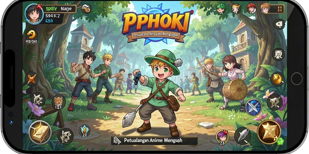 Tampilan gameplay PPHOKI yang penuh aksi dan karakter unik.
