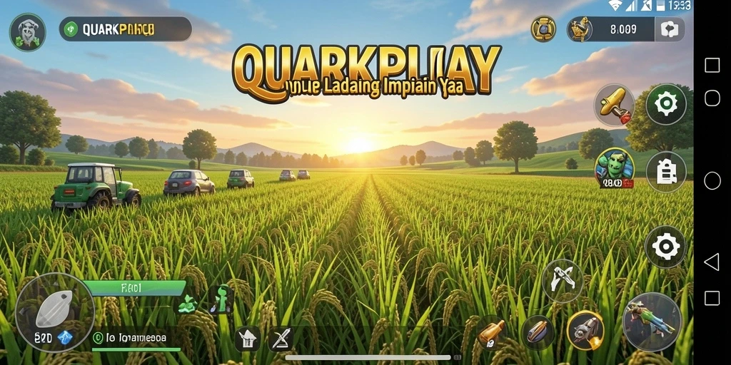 Tangkapan layar gameplay QUARKPLAY yang menampilkan kebun yang indah.