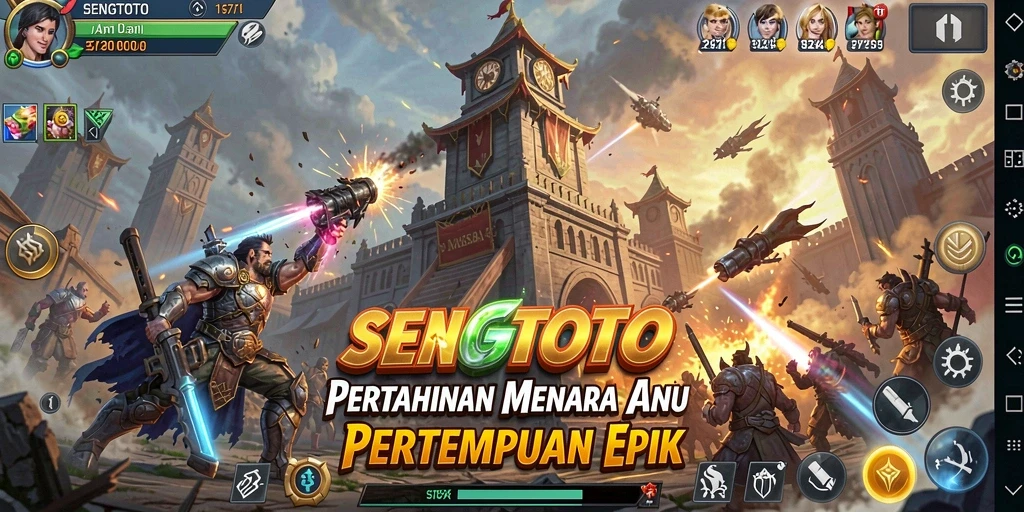 Tampilan gameplay seru dalam SENGTOTO saat mempertahankan menara.